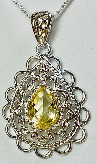 Colgante cuarzo limon y cadena chapado plata ley 
