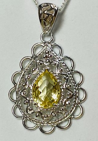 Colgante cuarzo limon y cadena chapado plata ley 