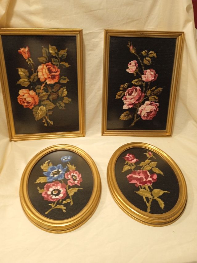 cuadros antiguos de petit point