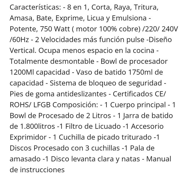 Robot de cocina 8 funciones