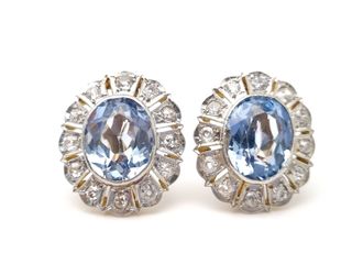 Pendientes Oro Bicolor 18 k Diamantes y Espinelas 