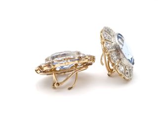 Pendientes Oro Bicolor 18 k Diamantes y Espinelas 