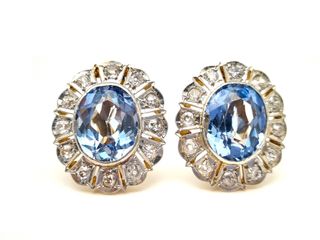 Pendientes Oro Bicolor 18 k Diamantes y Espinelas 