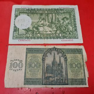 2 billetes España 100 y 1000 pesetas