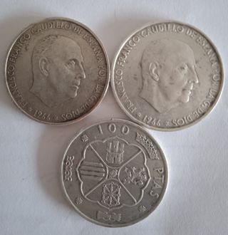 3 MONEDAS DE 100 PTAS AÑO 1966 (plata)