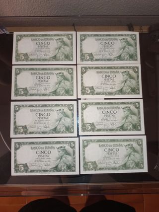 LOTE DE ANTIGUOS BILLETES CINCO PESETAS. 1954