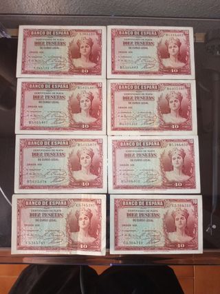 LOTE DE ANTIGUOS BILLETES DE 10 PESETAS 1935