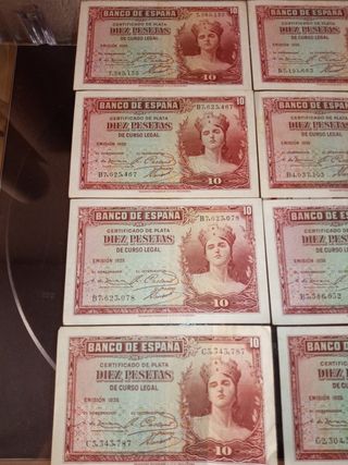 LOTE DE ANTIGUOS BILLETES DE 10 PESETAS 1935