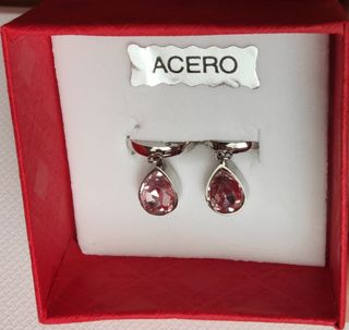 pendientes mujer rosa aro acero lagrima gota