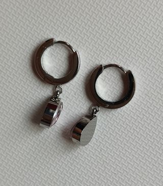 pendientes mujer rosa aro acero lagrima gota