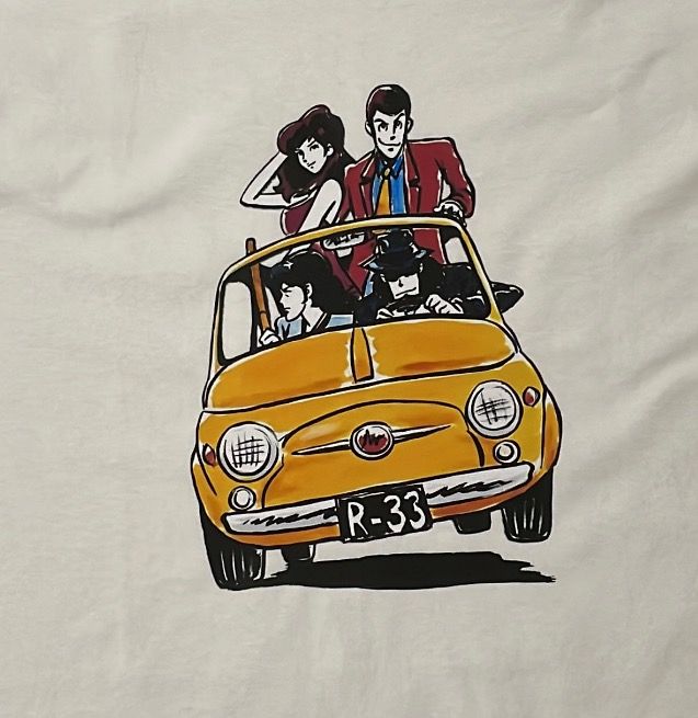 Maglietta Unisex Lupin e Squadra sulla Fiat 500