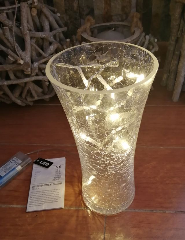 Jarrón de cristal con 10 LEDs. Nuevo