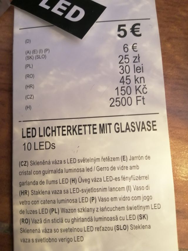 Jarrón de cristal con 10 LEDs. Nuevo