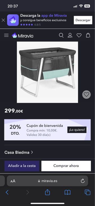 Cuna bebe plegable Babyhome COMO NUEVA
