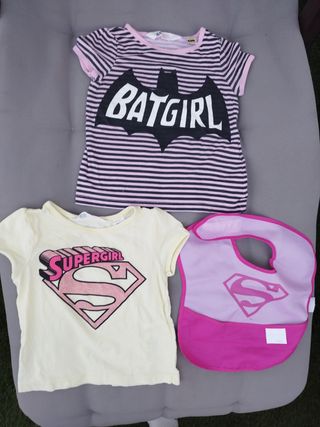Lote camiseta niña 92cm Supergirl y Batgirl