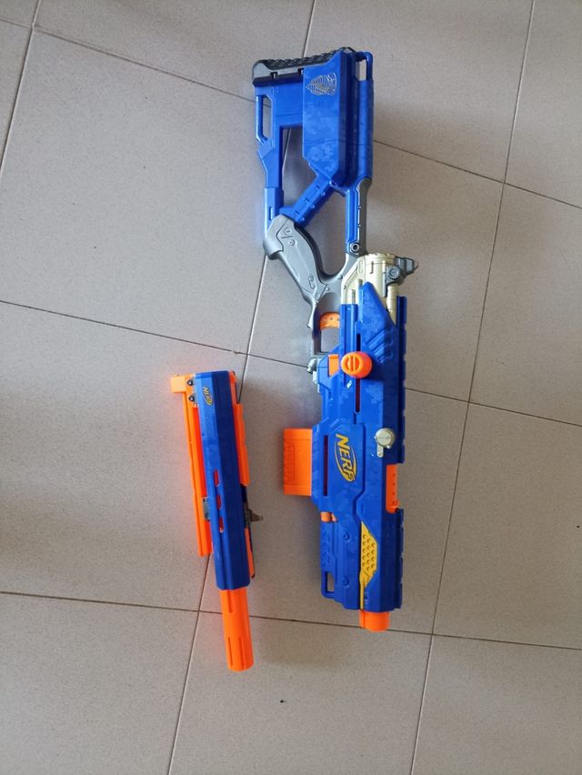 pistola nerf con alargador