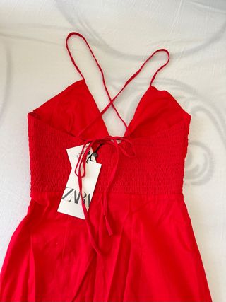 Vestido con lino elástico rojo Zara Talla M y L