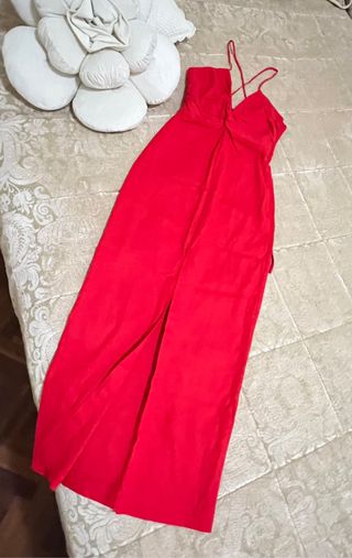 Vestido con lino elástico rojo Zara Talla M y L