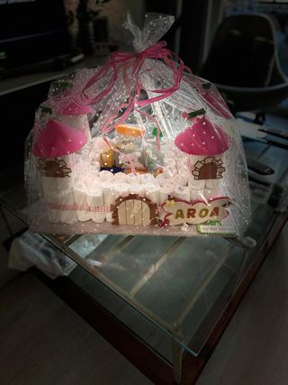 Tarta pañales Castillo Rosa