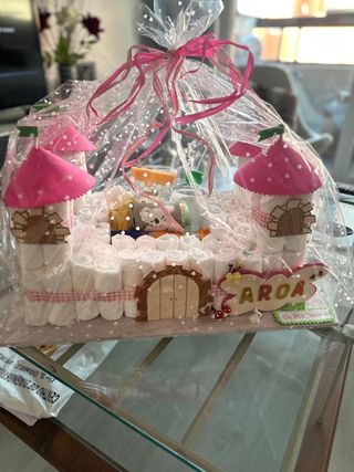 Tarta pañales Castillo Rosa