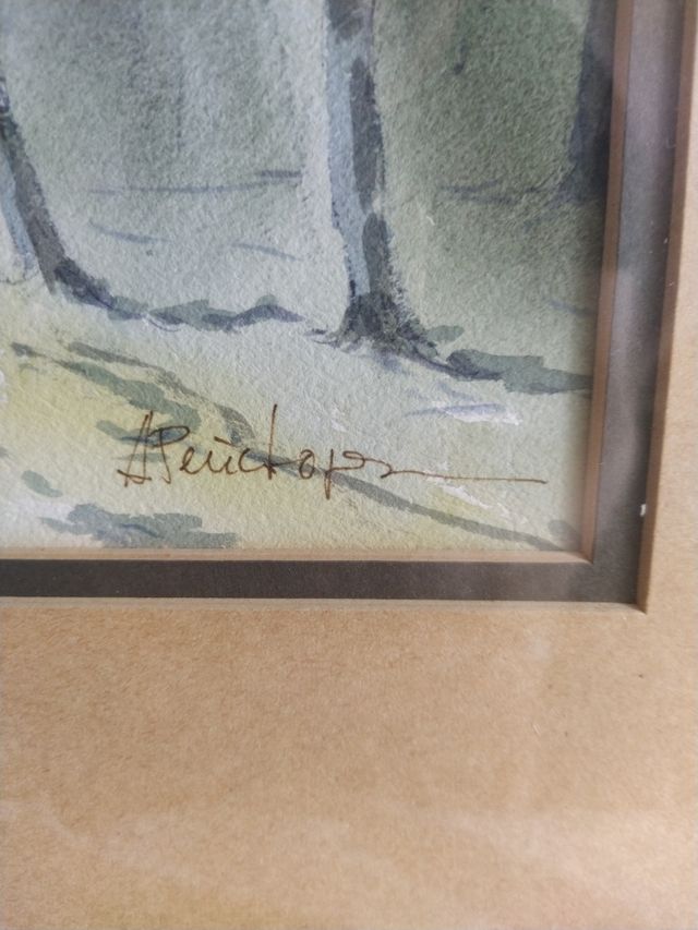 Acuarela con marco de madera