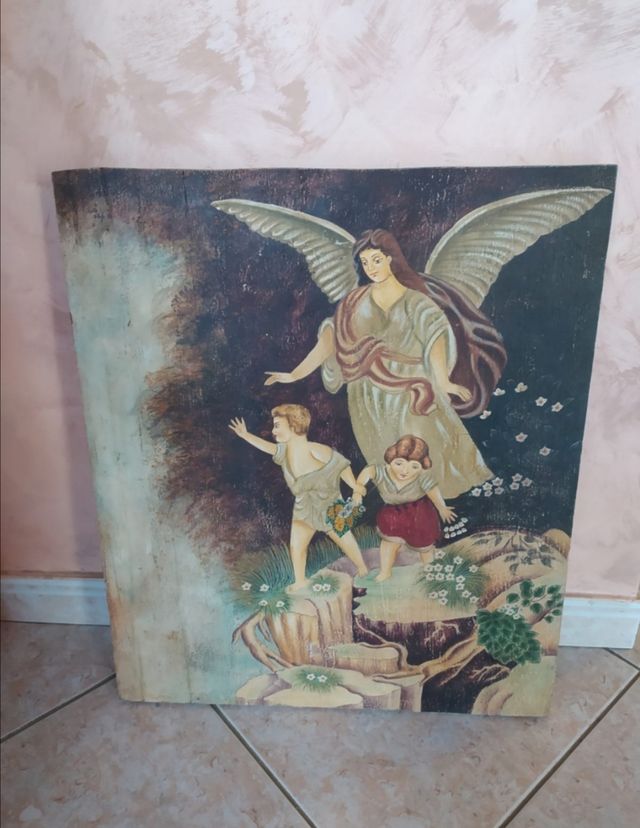 Antico dipinto a mano su massiccia tavola di legno