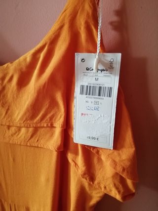 Vestido short naranja. Talla M. Easy Wear.Etiqueta