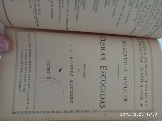 Biblioteca Cervantes Obras Escogidas libro antiguo