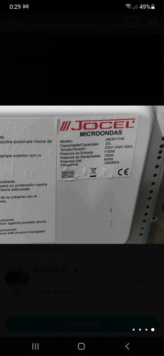 MICROONDAS JOCEL 20L -GRILL.