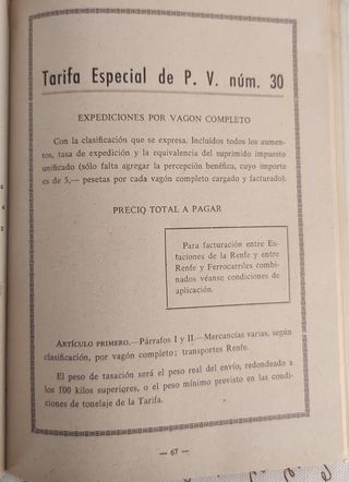 Libro de Tarifas de Ferrocarriles
