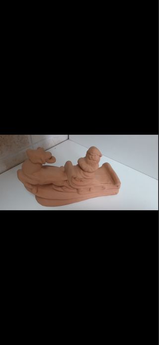 Slitta con babbo natale ceramica nuova