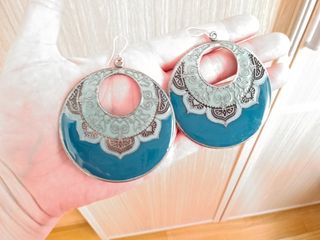 Pendientes grandes color turquesa + plata de ley