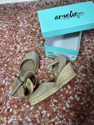zapatos cuña dorado comodas talla 40