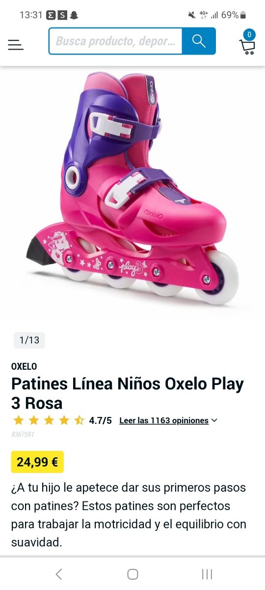 Patines en línea niña talla 28-30 + bolsa