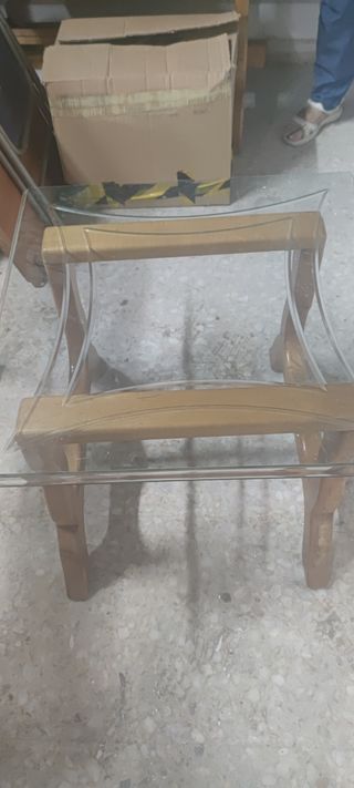 Mesa de salón hexagonal grande de madera con crist