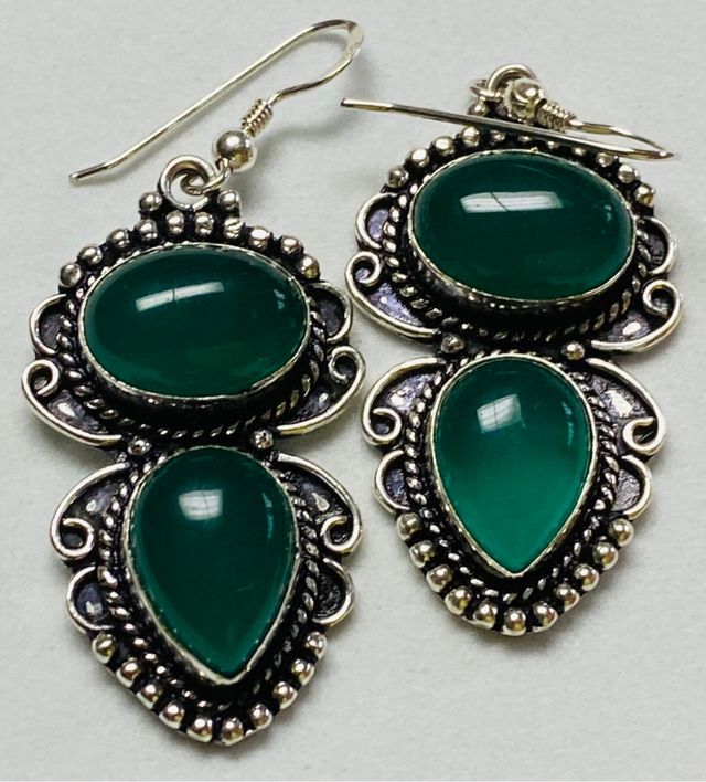 Pendientes con Agatas verdes en plata de ley 925