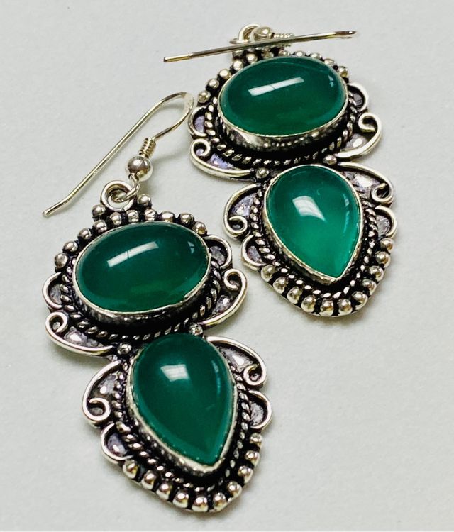 Pendientes con Agatas verdes en plata de ley 925