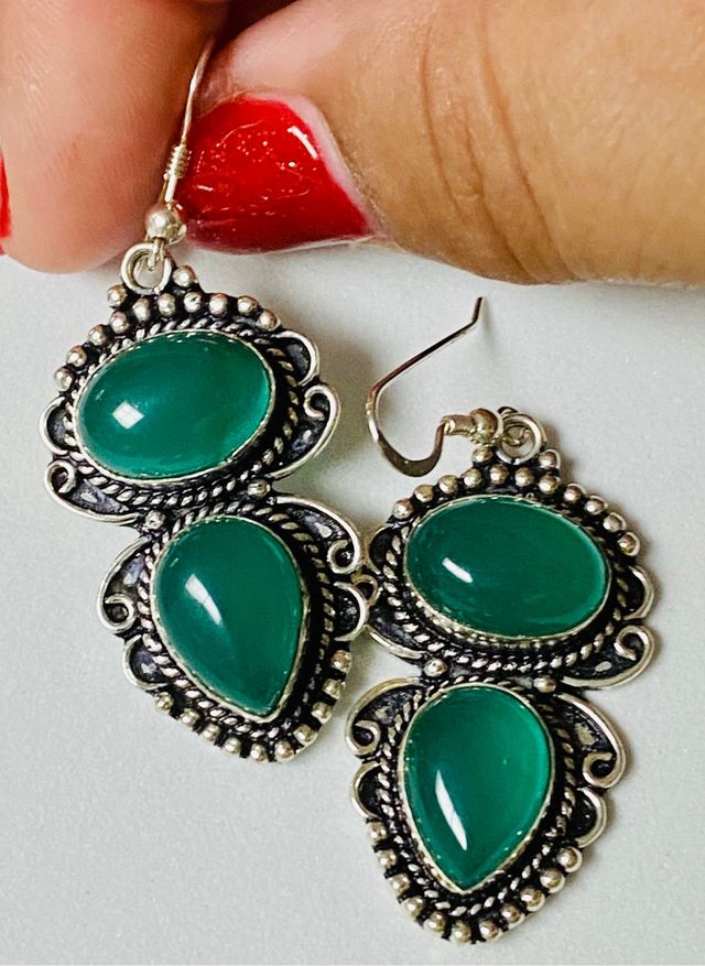 Pendientes con Agatas verdes en plata de ley 925