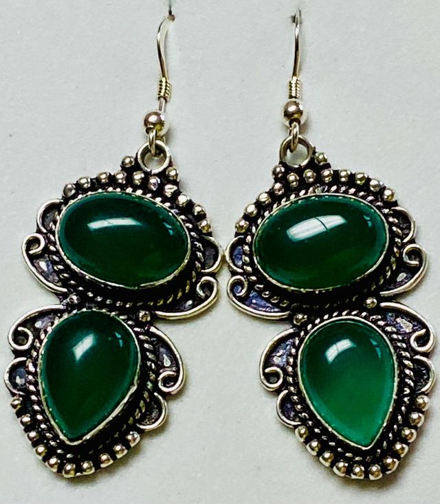 Pendientes con Agatas verdes en plata de ley 925