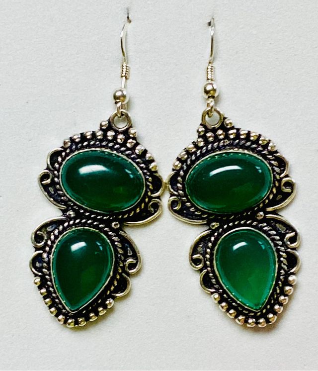 Pendientes con Agatas verdes en plata de ley 925