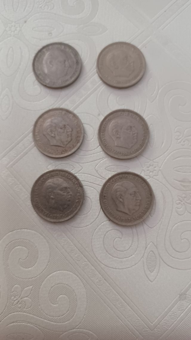 6 monedas 5 pesetas año 1957