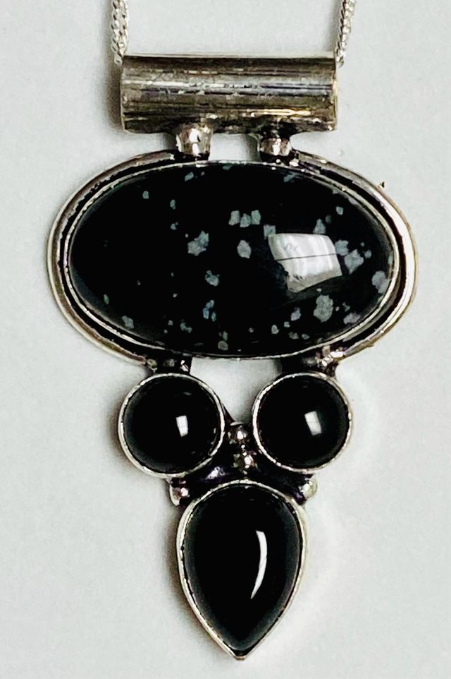Colgante de obsidiana nieve + cadena plata ley 925