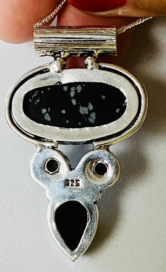 Colgante de obsidiana nieve + cadena plata ley 925