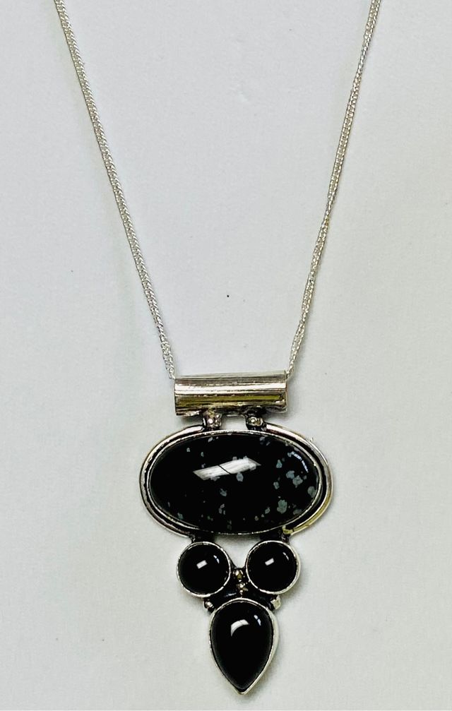 Colgante de obsidiana nieve + cadena plata ley 925