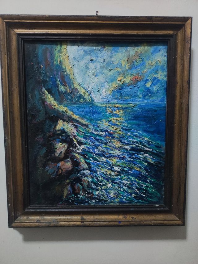 Quadro mare dipinto olio su tela con cornice