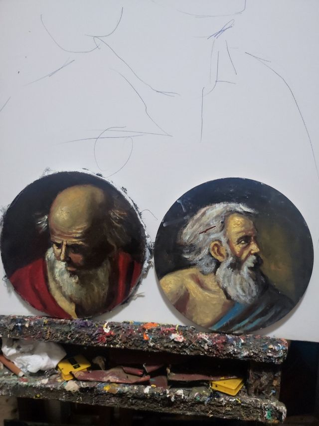 Quadro ad olio su tavoletta ciroclare