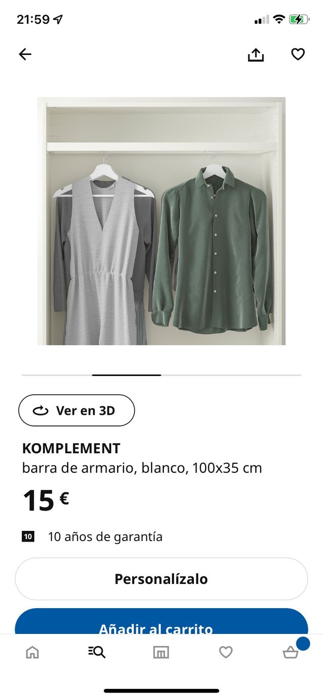 Pantalonero y barra Komplement Ikea 35 cms profund