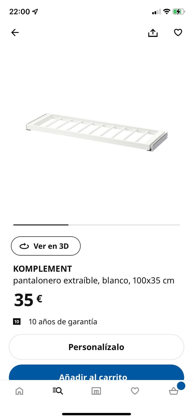 Pantalonero y barra Komplement Ikea 35 cms profund