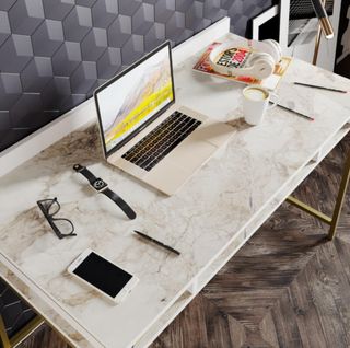 Moderno escritorio acabado en mármol blanco