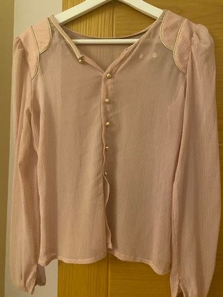blusa rosa palo y dorado en sdornos, lurex
